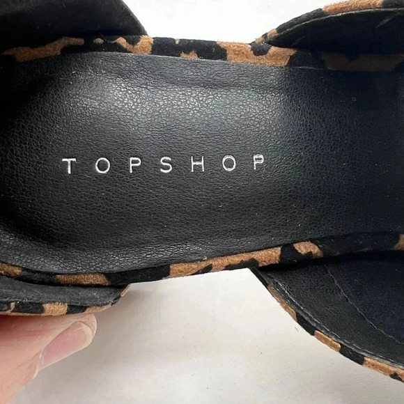 Topshop Womens 8 Leopard Animal Print Suede Chunky Block Heel Shoe Ankle Strap - Picture 11 of 14